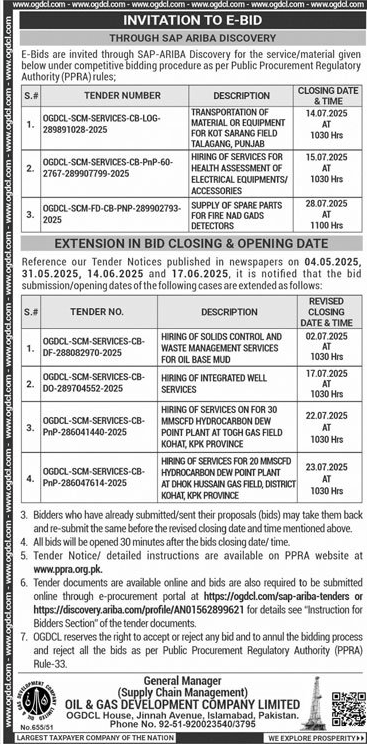Oil & Gas Development Company Limited Islamabad Tender Notice